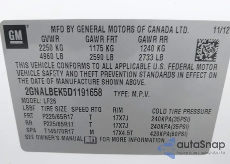 2013 Chevrolet Equinox Ls z USA, uszkodzony, nr VIN 2GNALBEK5D1191658